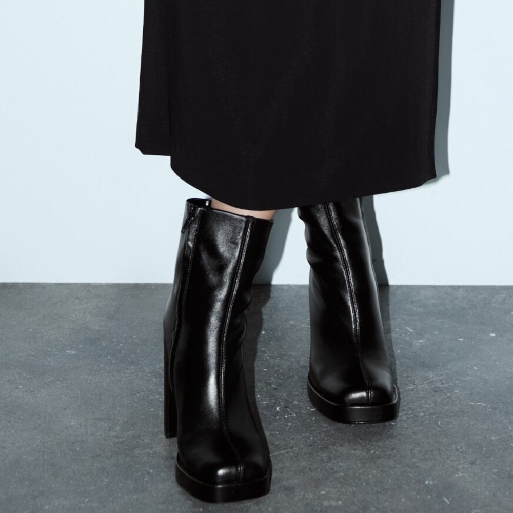 Zara Platform Specification Leather High Heel Ankle Boots Size 41 US 10 - Picture 6 of 13